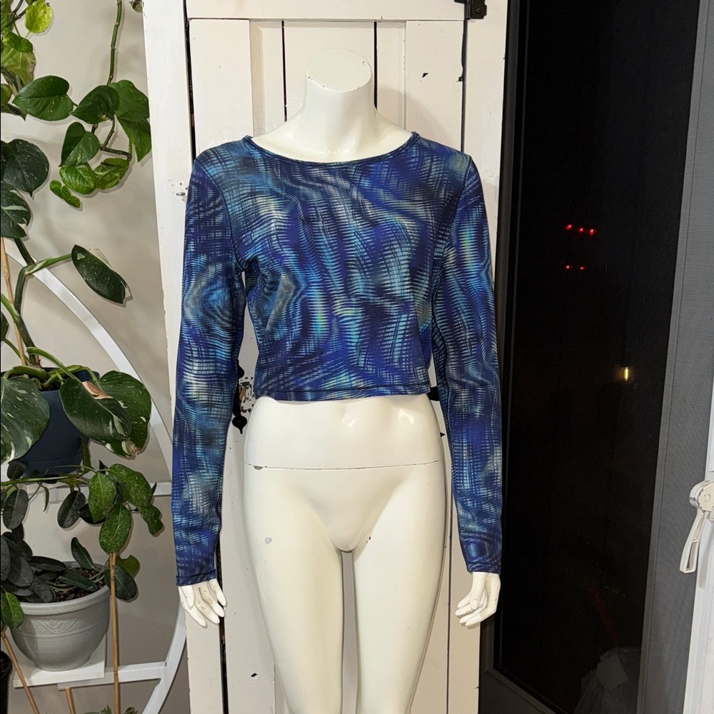 Lululemon Wunder Train Cropped Top Long Sleeve foil Shapeshifter Flux Blue Multi